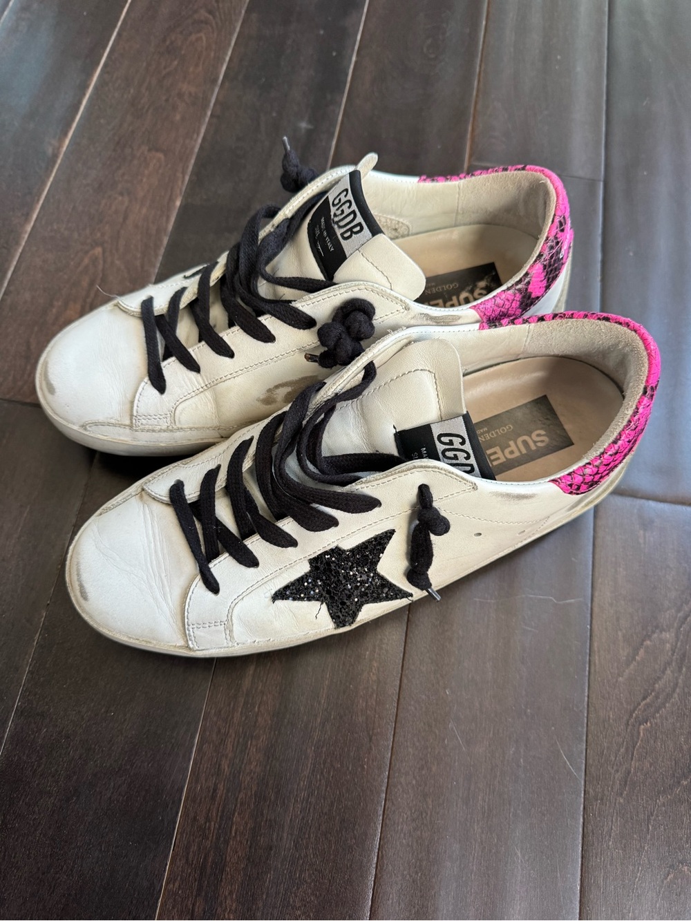 Golden Goose Superstar Sneakers Black Glitter Star Pink Heel Size 38 - Picture 4 of 9